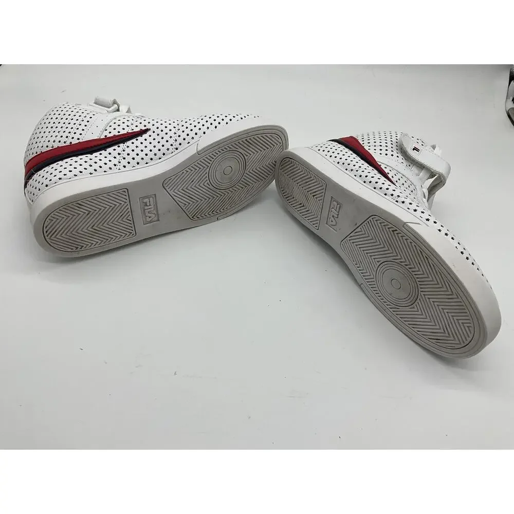 FILA‎ Shoes Mens 5.5 White Perforated High Top Strap Athletic Casual Sneakers